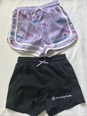 Girls Champion Lavender Logo/Black Athletic Short Set